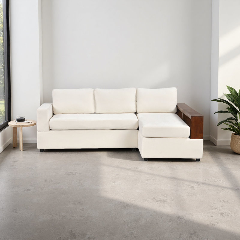 Canapé modulaire rembourré 87,4 po avec accoudoirs réversibles, Chenille beige
