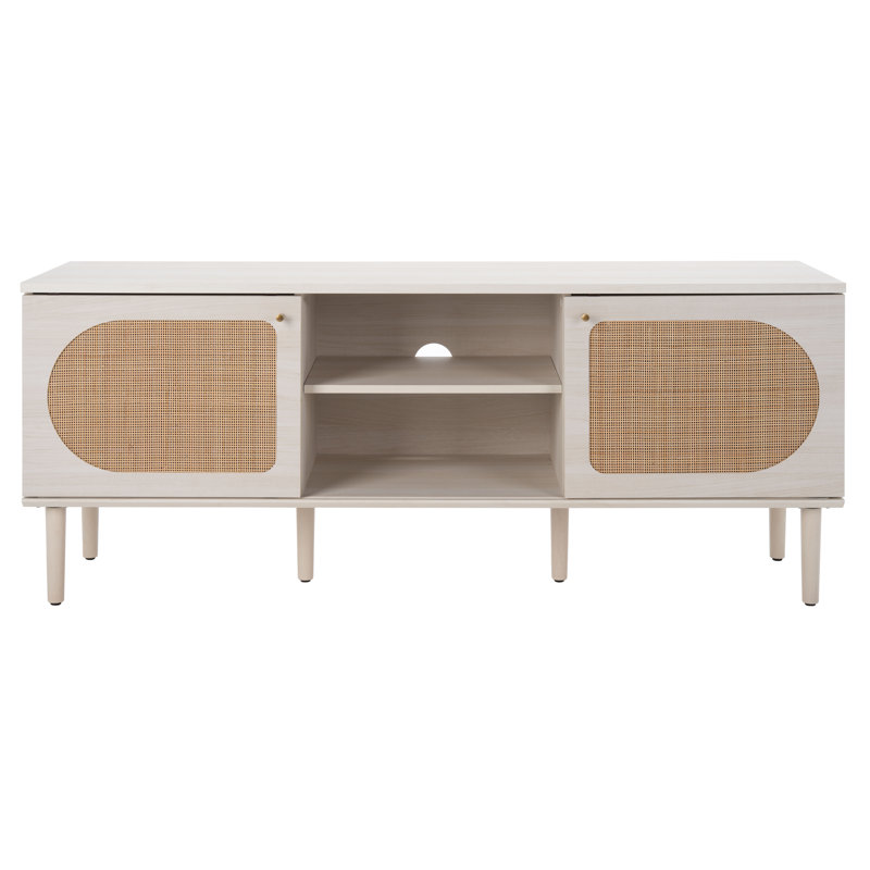 Maser 59.02'' W TV Stand, Bleached White / Natural Rattan