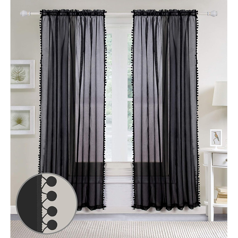 Aeian Semi Sheer Curtain Pair, 40" W x 84" L, Black
