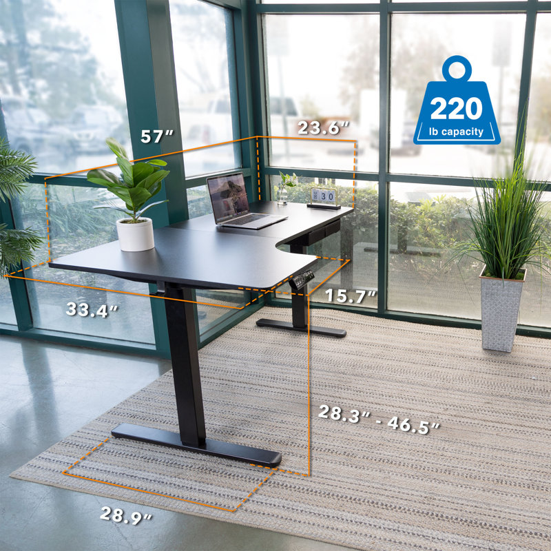 Mount-it! L-shaped Desk, Height Adjustment From 28.3" To 47.2",3 Memory Settings, Solid Steel Frame