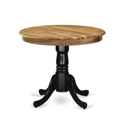 Antique Dining Table - a Round Wooden Table Top with Pedestal Base, Natural & Linen White