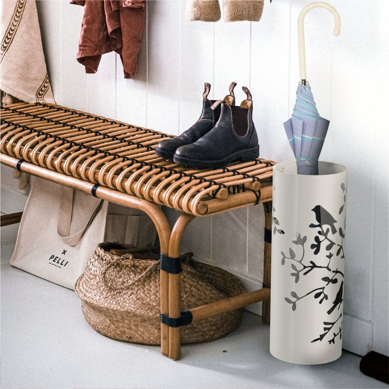 White Metal Songbird Design Umbrella Stand
