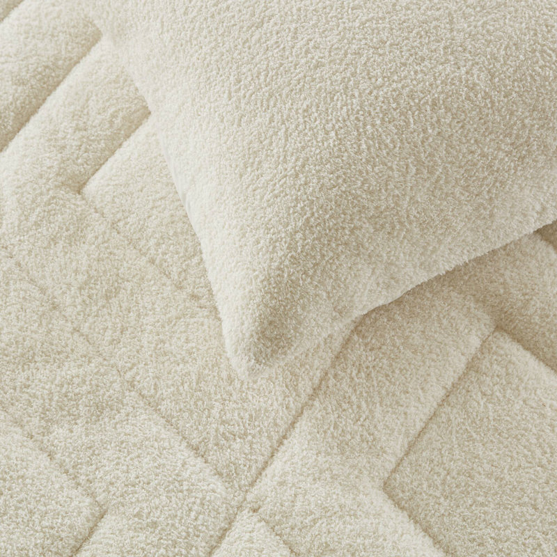 Ensemble d'édredon matelassé 2 pièces Kyla, Ivoire, Édredon pour lit simple + 1 taie décorative stan