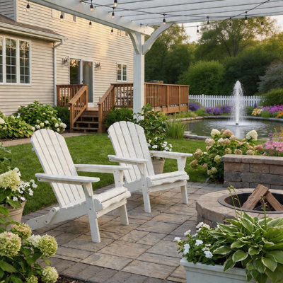 Set of 2 Solid Wood Folding Adirondack Chairs, Outdoor Lounge Patio Chairs for Garden, Lawn & Backyard