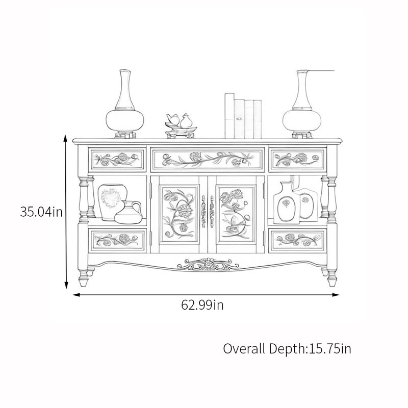 Five drawer painted multi-function accent chest, Brown/Turquoise