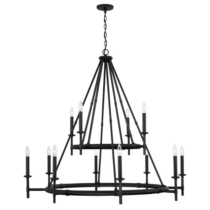 Lustre à deux niveaux en fer noir brossé l 48 po x H 44 po H