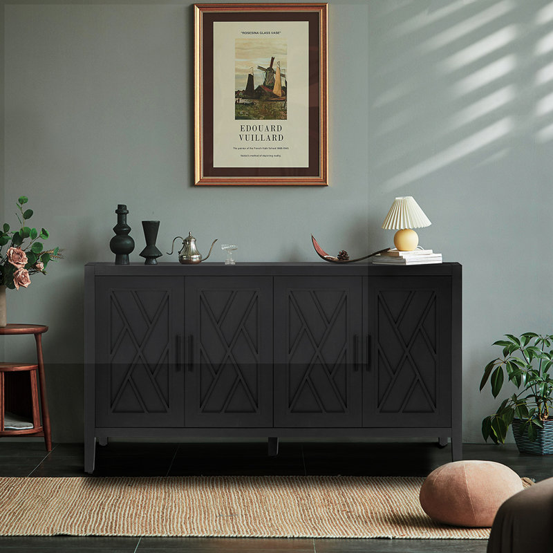 Buffet de 59,8 po de largeur, Noir / noyer foncé