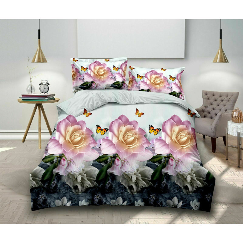 Chilson Microfiber Floral Duvet Cover Set with Pillowcases, Kingsize - 2 Standard Pillowcases