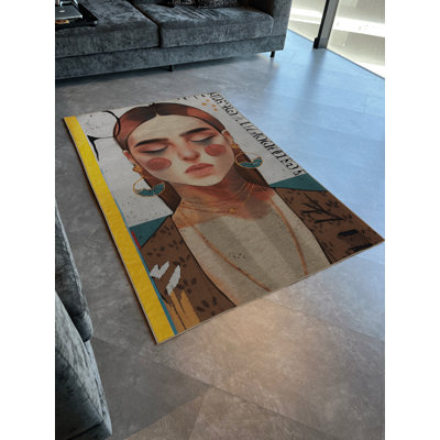 Tapis décoratif moderne multicolore à motif de portrait de femme