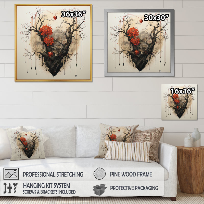 «Blossoming Love», art japonais sur toile, H 30 po x l 30 po x P 1 po, Cadre flottant doré