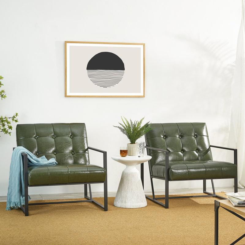 29.5" W Tufted Armchair, Hunter Green Faux Leather