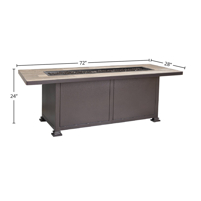 Santorini Rectangle Iron Propane and Natural Gas Fire Pit Table, Copper Creek, 24" H x 72" W x 28" D, Summit Gray