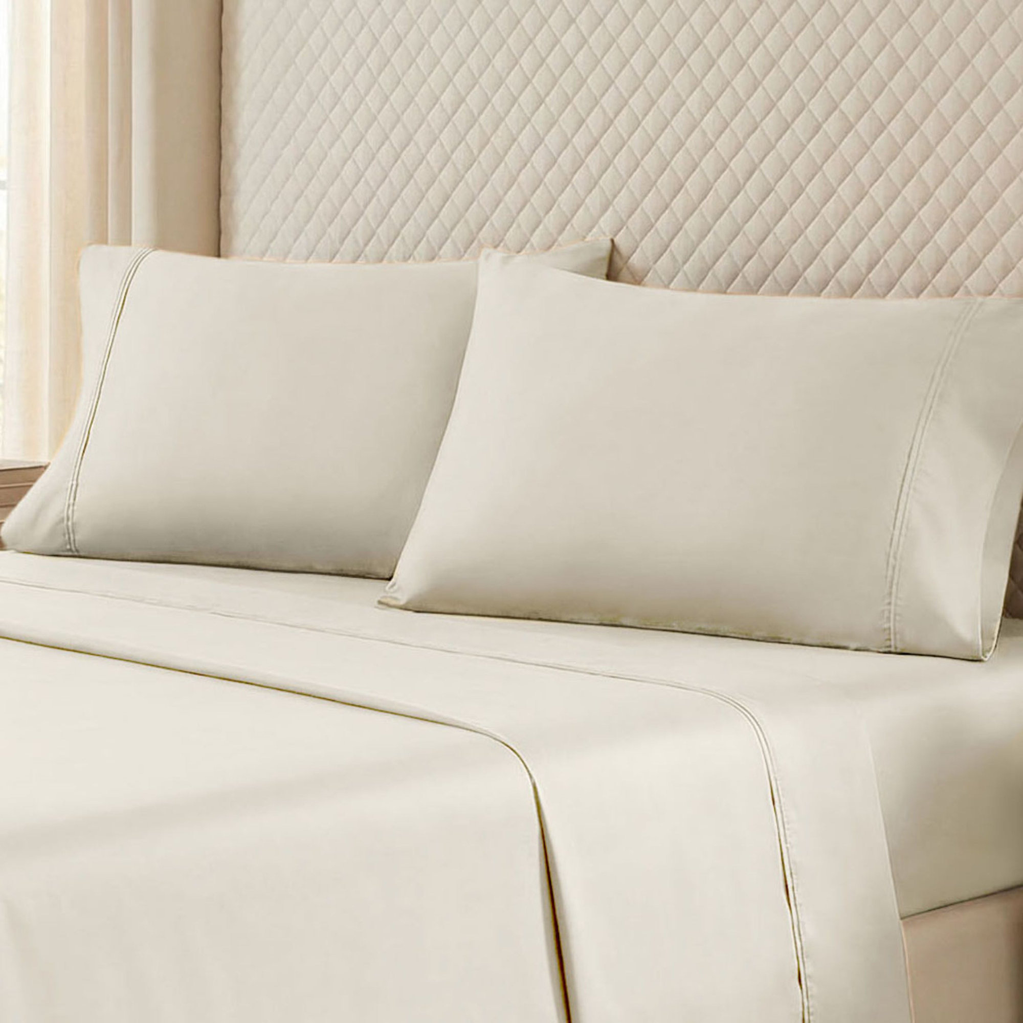 Edmont Certified Egyptian Cotton 530 Thread Count Solid 2 Piece Pillowcase, Ivory, Standard