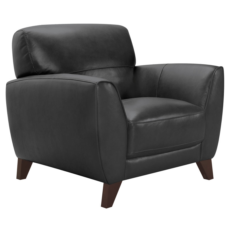 Fauteuil en cuir véritable d'une largeur de 39,38 po Caloundra, Cuir véritable noir