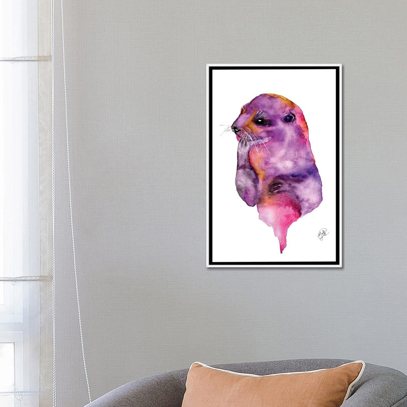 Loutre, art sur toile, H 26 po x l 18 po x P 1,5 po, Toile blanche encadrée