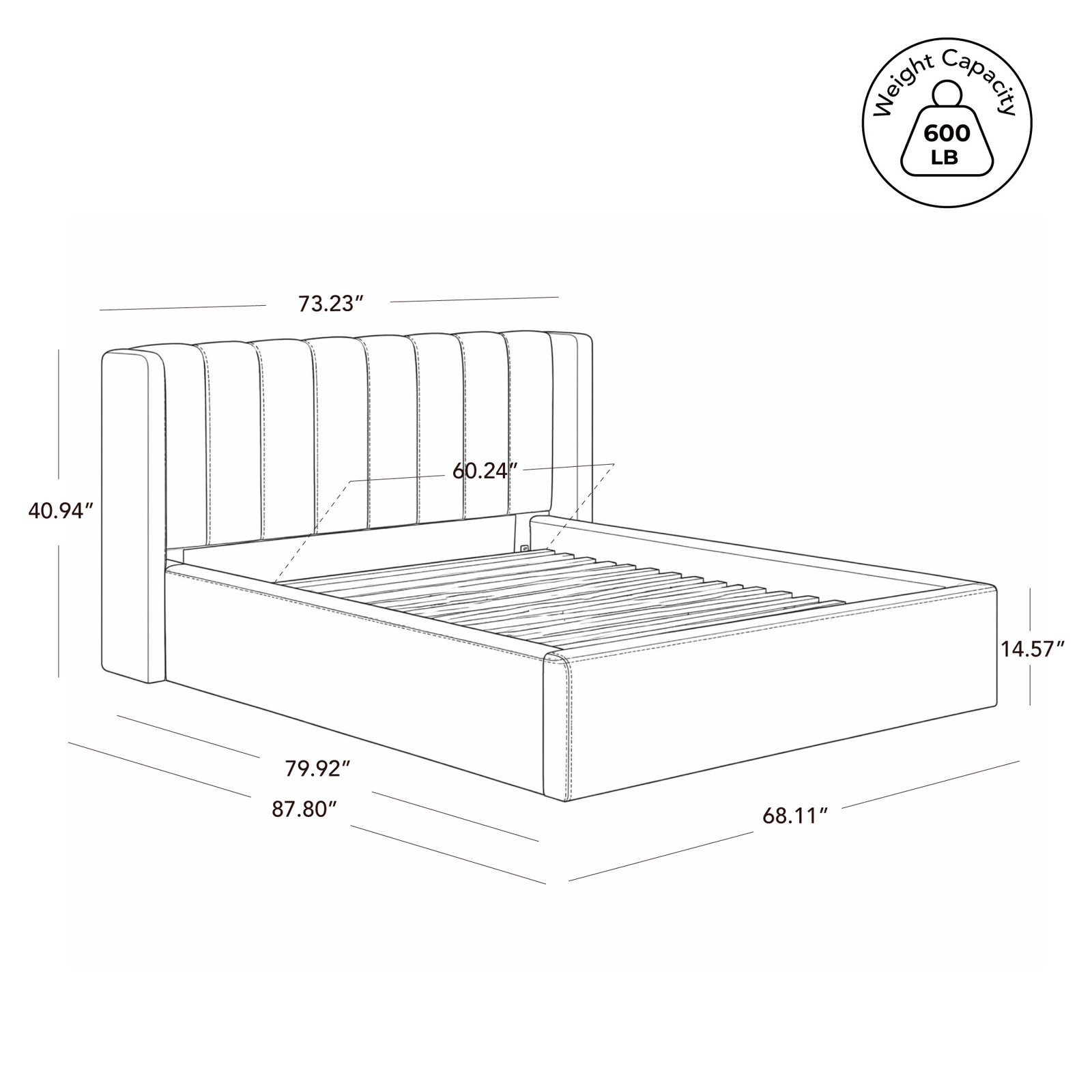 Linen Upholstered Platform Bed, Queen, Selene White