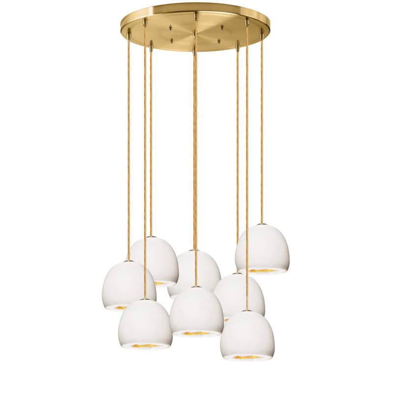 8 - Light Crystal Chandelier, 36" H x 24" W x 24" D, Brass, White/Brass