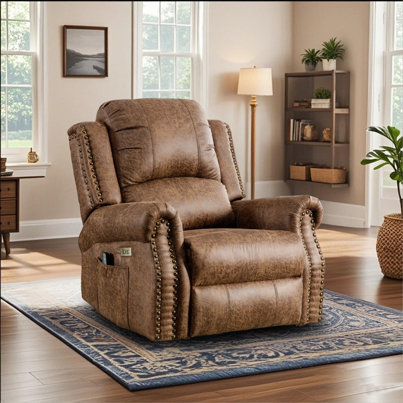 Fauteuil inclinable électrique de 38 po Maxwellton, Beige foncé rétro