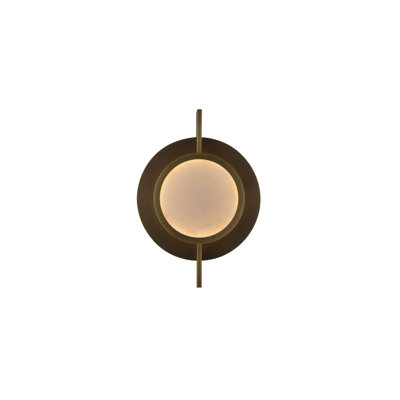  Mayfair 8"w Round Alabaster Plate Led Wall Sconce In Aged Brass