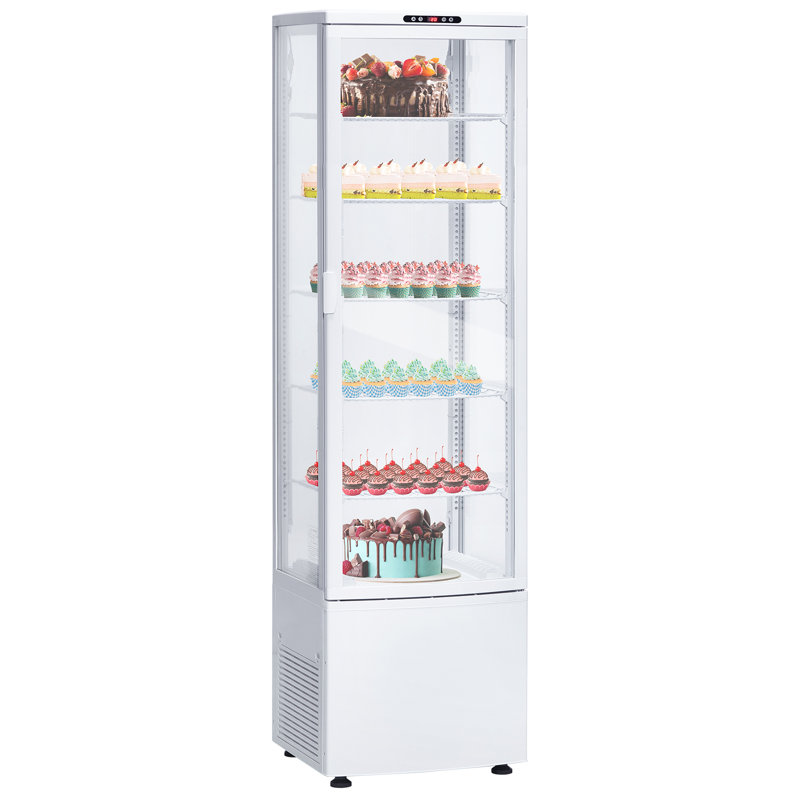 White 9.8 Cu.ft Commercial Upright Display Refrigerator, Four-Sided Double-Glazed Glass with LED Lighting for Bakery or Café
