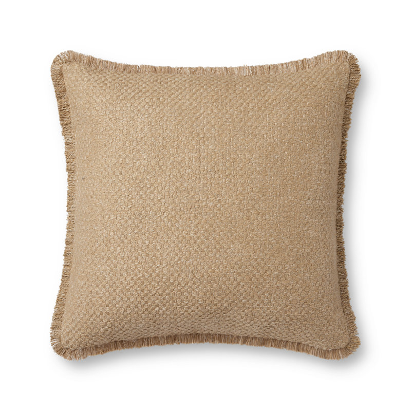 Fringed Cotton Blend Throw Pillow, Polyester/Polyfill, Natural