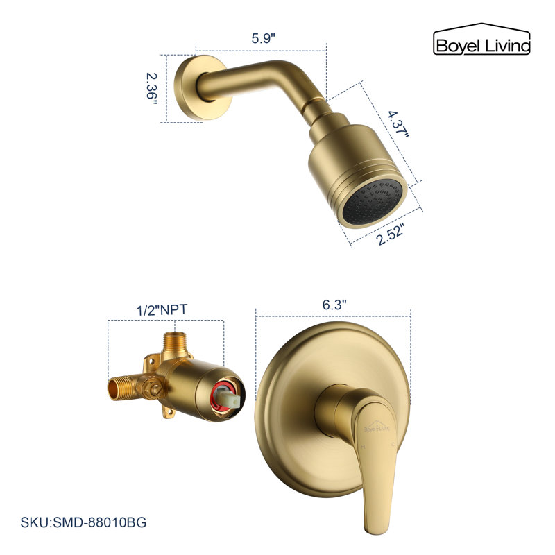 All-In-One Kit with Rough in-Valve, Brushed Gold