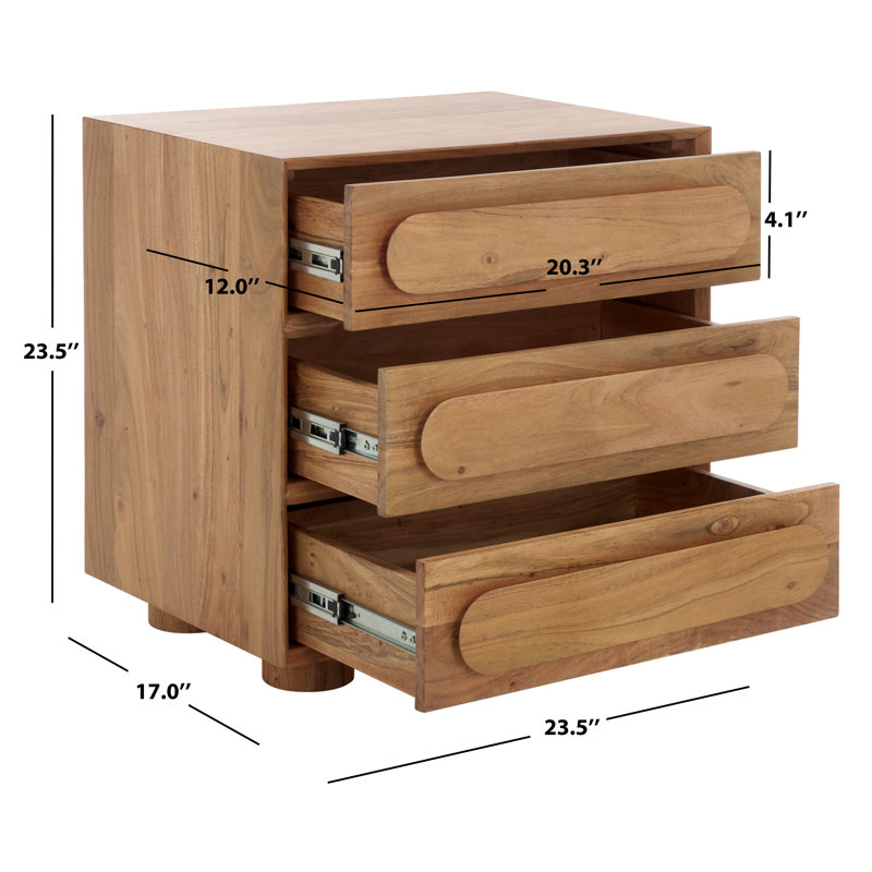 Lesliette 3 Drawer Wood Nightstand