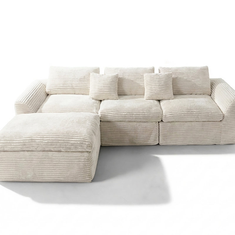 Canapé d'angle 4 places en velours côtelé, 108 pouces (274 cm) de long, garni de mousse sans os, densité 30, double couche, confort moelleux, revêtement en velours côtelé, sécuritaire et confortable pour toute la famille, entretien facile.