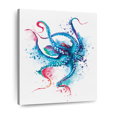 Blue Octopus Splash sur impression sur toile