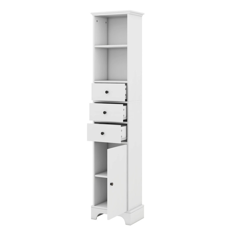Grande armoire de rangement avec 3 tiroirs et tablettes réglables pour la salle de bain, la cuisine et le salon, panneau de fibres à densité moyenne avec finition peinte