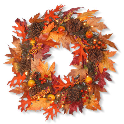  24" Lighted Maple Wreath