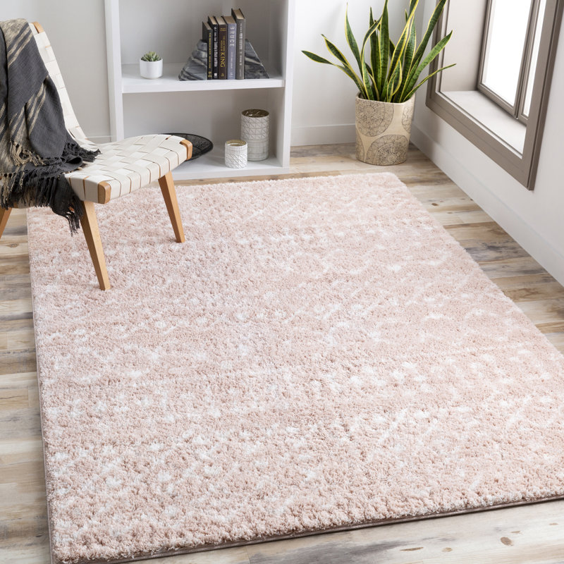 Modern Shaggy Area Pink/Cream, Rectangle 200 x 275cm