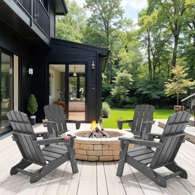 Haider Folding Adirondack Chairs Weather-Resistant HDPE Outdoor Firepit Chairs With Cup Holder