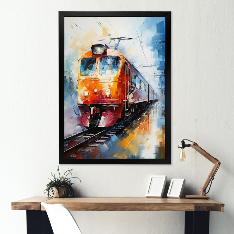 Abstrait train vibrant mouvement I - impressions sur toile modernes, H 32 po x l 16 po x P 1 po, Cadre photo noir