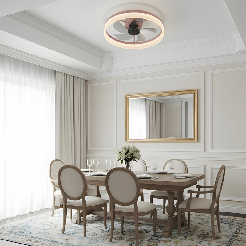 Ventilateurs de plafond avec lumières à DEL à intensité variable, installation intégrée de ventilateurs de plafond minces et modernes (rose)