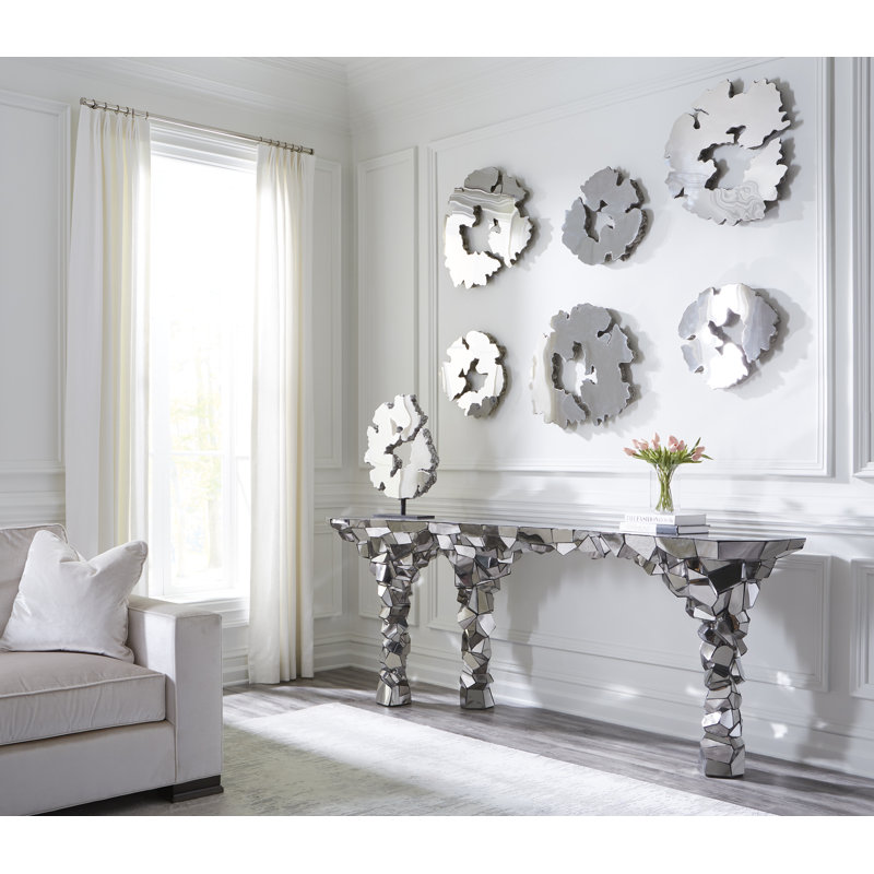 Silver Glass and Metal Rectangular Console Table with Storage