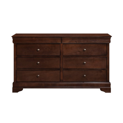 Commode de style Louis Phillipe à finition cerisier brun, l 59,5 po x P 17,5 po x H 34,5 po, bois, 1 pièce, commode, brun, avec 6 tiroirs