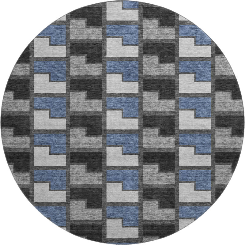 Premium Machine Washable Mayfield AMF2417 Geometric Rug, 8' Round, Black