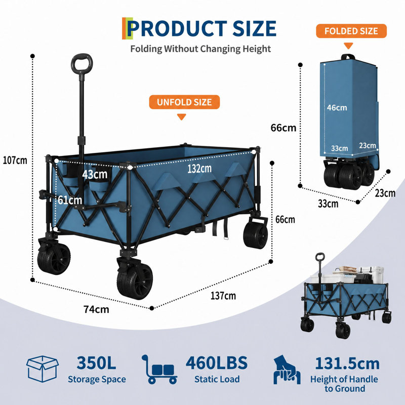 107cm H x 74cm W Utility Cart, blue
