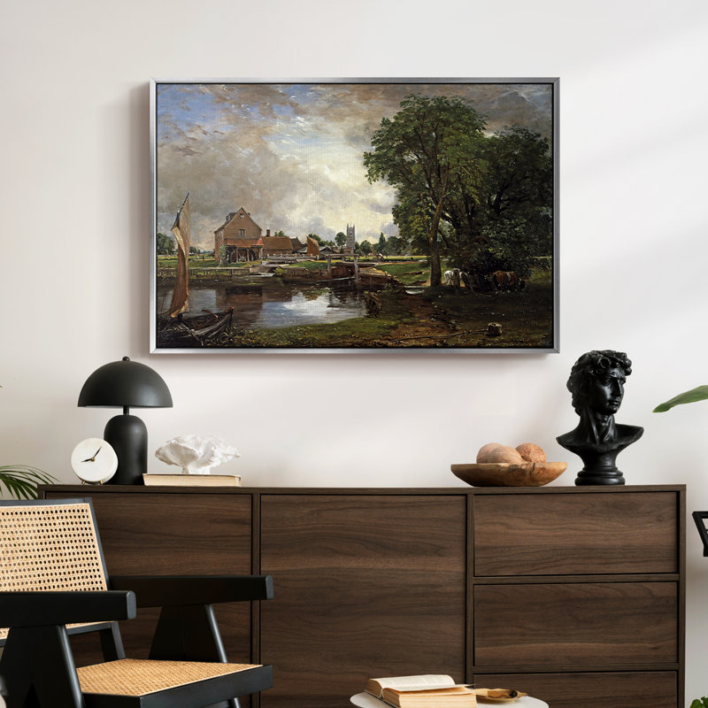 Dedham Lock and Mill, v. 1820 - John Constable, toile tendue avec châssis, 24 po x 36 po, Argent