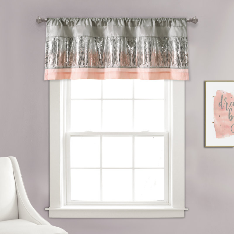 Cantonnière rayée sur mesure 52 po, Gris / rosé