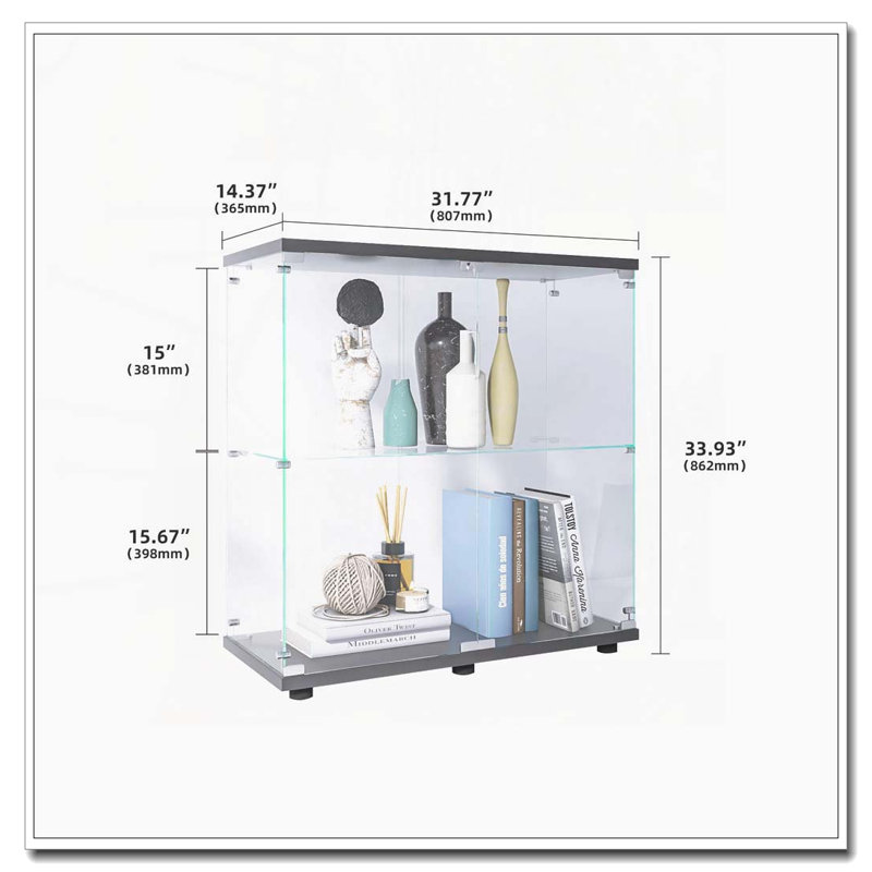 Vitrine en verre 2 couches avec serrure et verre trempé, Noir