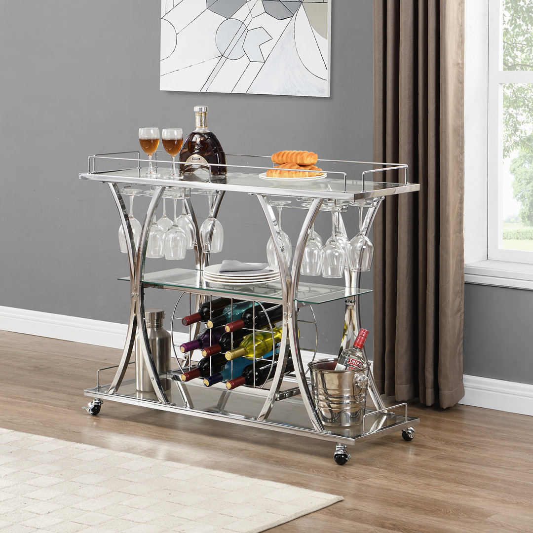 Plasencia Metal Rolling 3 Tiers Bar Cart with Wine Glass Storage and Handle Orren Ellis Frame 