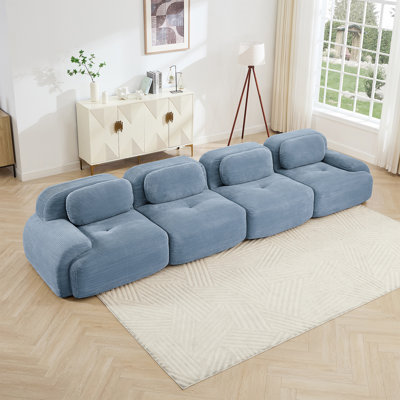 Canapé 4 places en velours côtelé doux 32D éponge à haute résilience Conception ergonomique pour animaux de compagnie Compression complète Emballage sous vide Combinaison gratuite sans assemblage pour les chambres à coucher, bleu