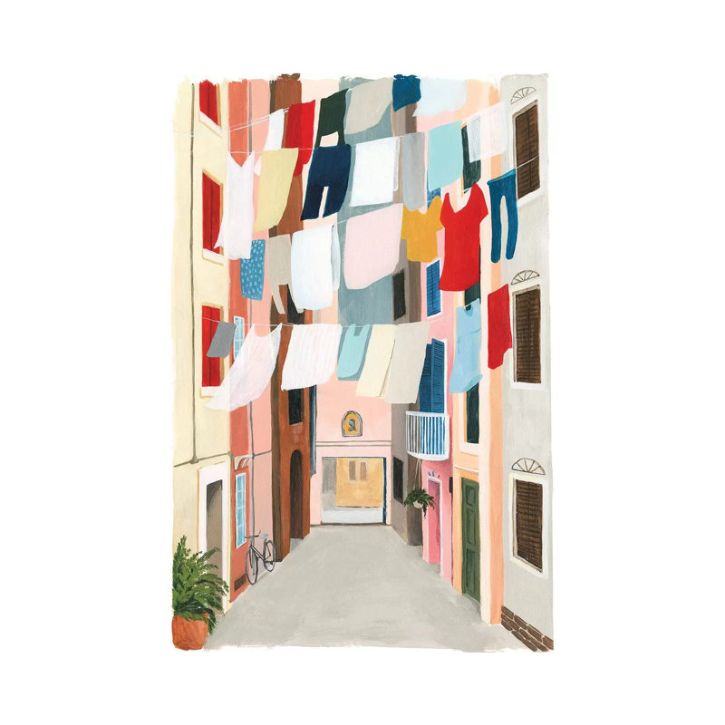 « Laundry Day II » par Grace Popp-impression d’art graphique, Pas de tapis, H 26 po x l 18 po x P 1,5 po, Toile tendue