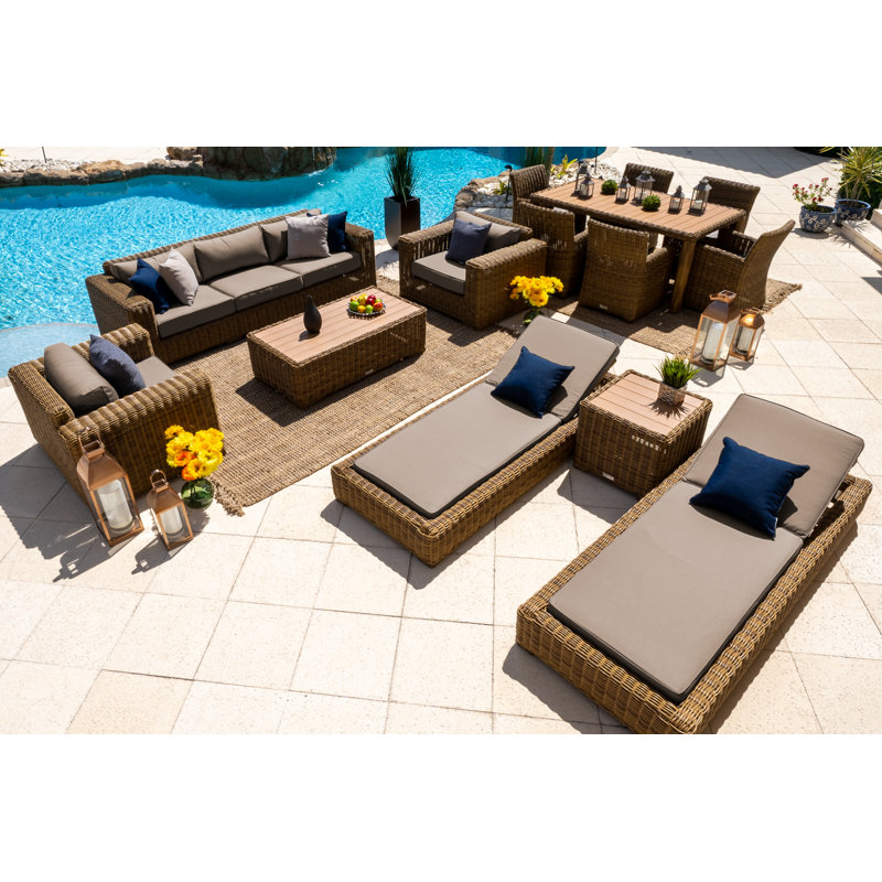 Ensemble de mobilier d'extérieur 16 pièces Malmo, Toile gris anthracite Sunbrella®, Naturel, 6 pièces incluses