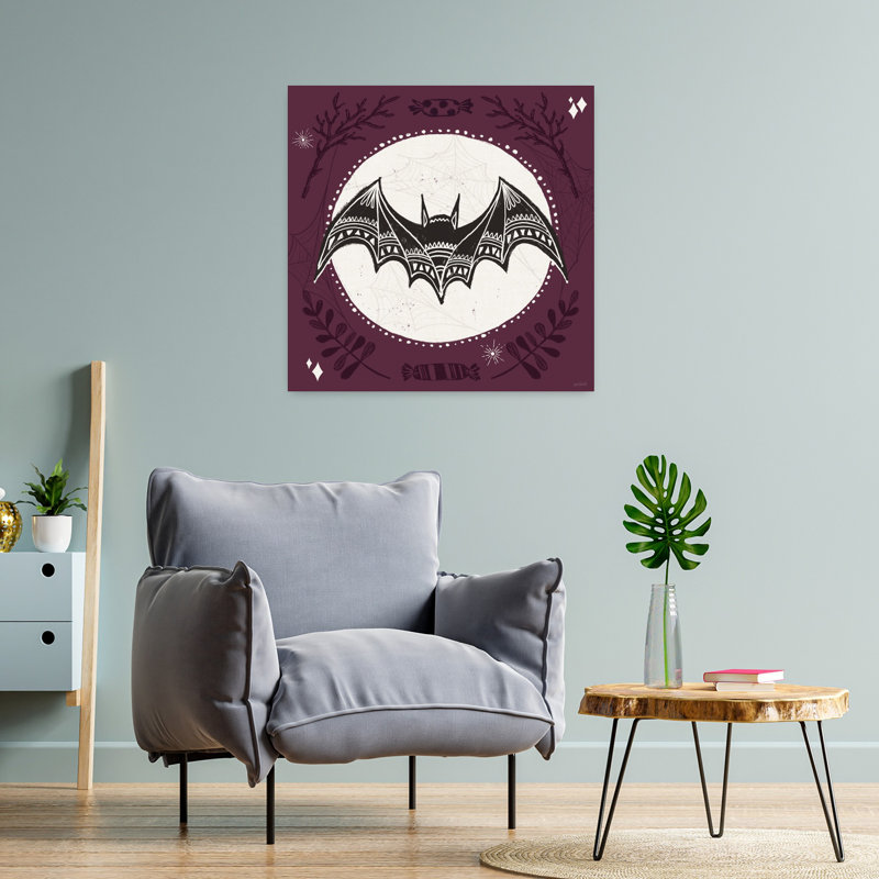 Art contemporain de silhouettes effrayantes V avec des chauves-souris, H 24 po x l 24 po