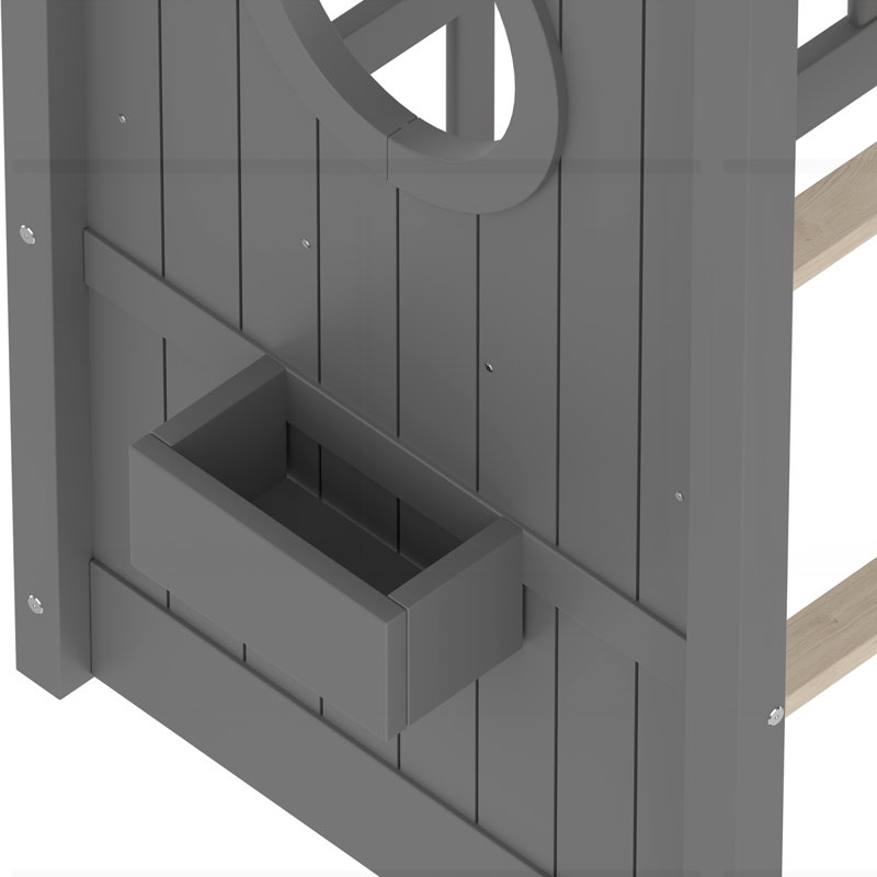 Lit sur pied pour enfant avec tablette de rangement, gris, Simple