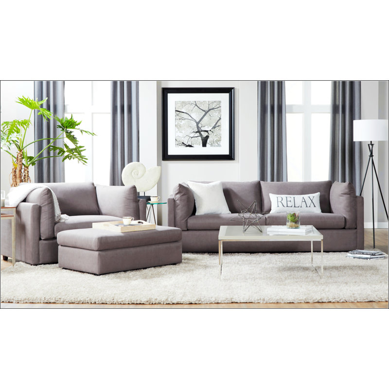 Ensemble de canapé et de fauteuil capitonné 3 pièces, Gris carbone