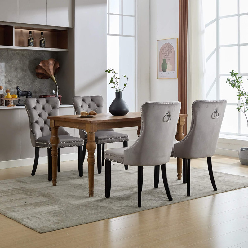 Velvet Upholstered Side Chair in Grey